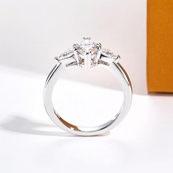 1.6cttw Marquise Cut Moissanites 3 stone D Color VVS1 Clarity Engagement Ring - Picture 6 of 6